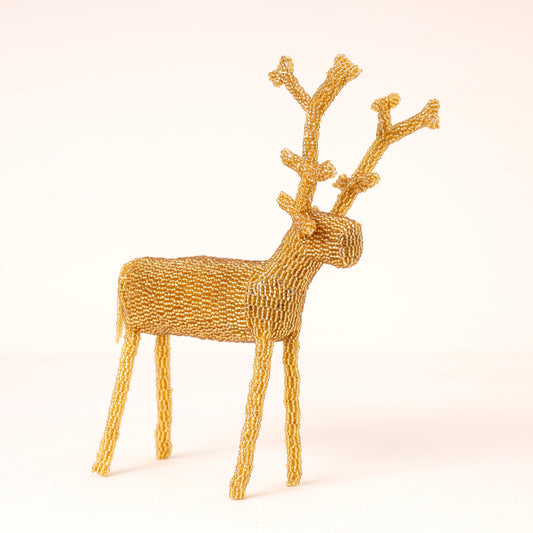 Handmade African beaded reindeer sculpture