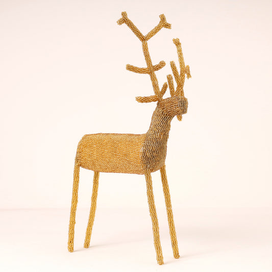 Handmade African beaded reindeer sculpture
