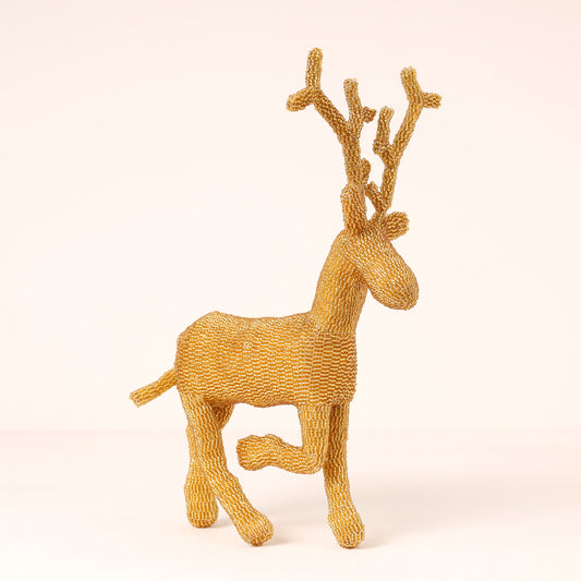 Handmade African beaded reindeer sculpture