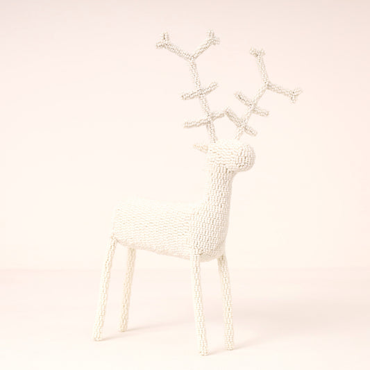 Handmade African beaded reindeer sculpture