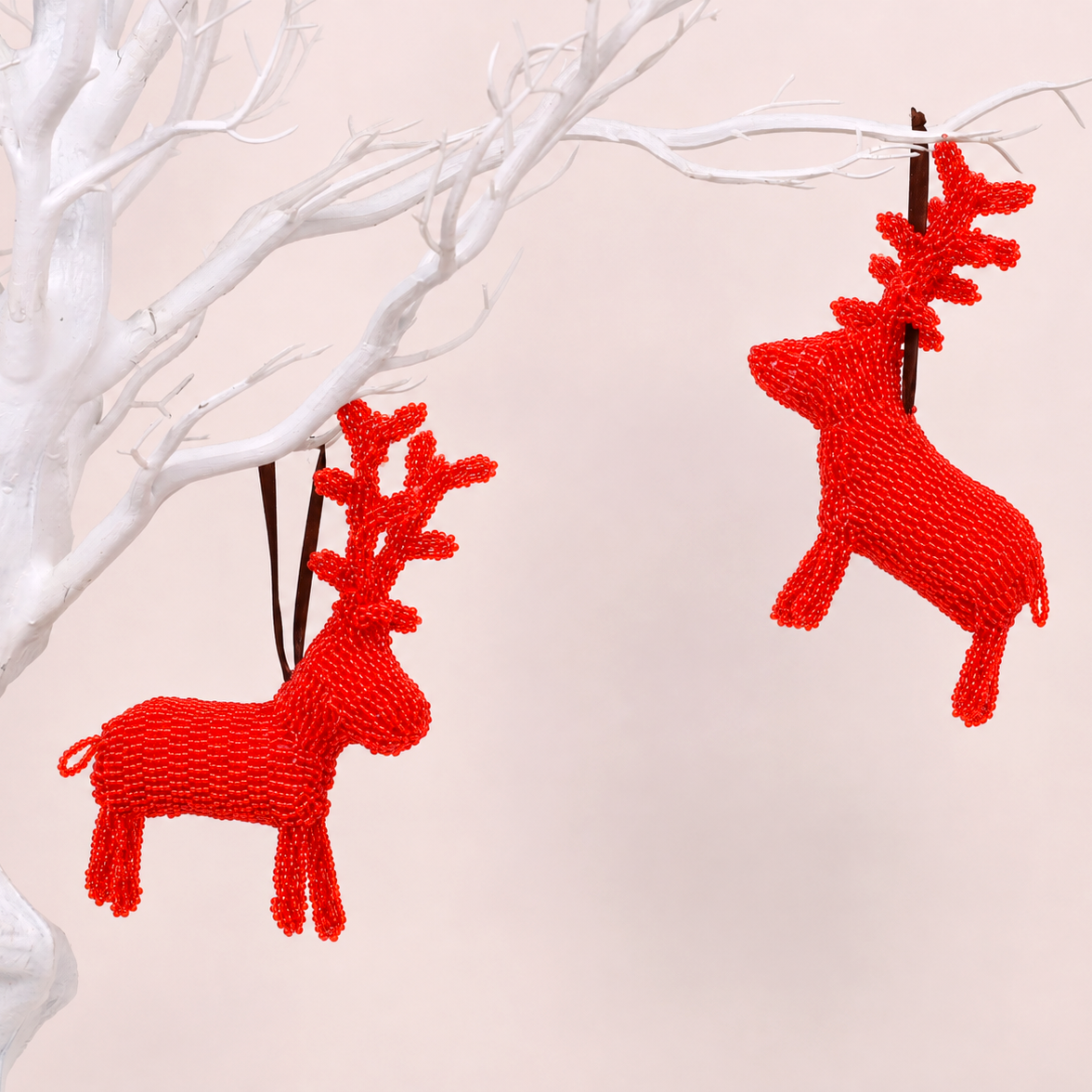 Handmade African beaded reindeer sculpture