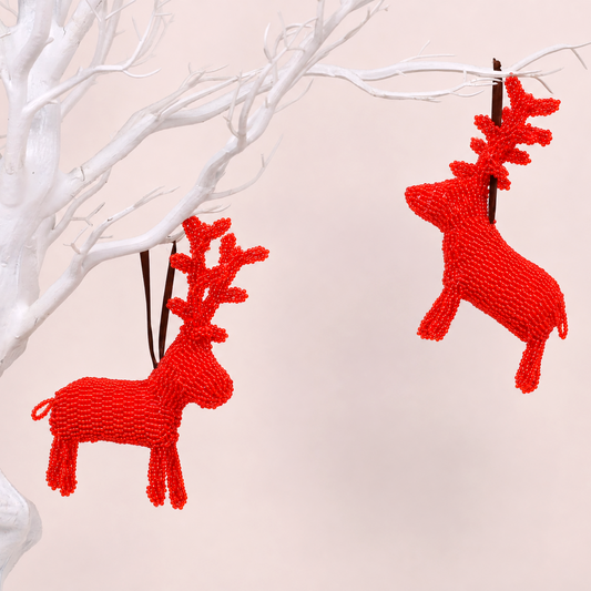 Handmade African beaded reindeer sculpture