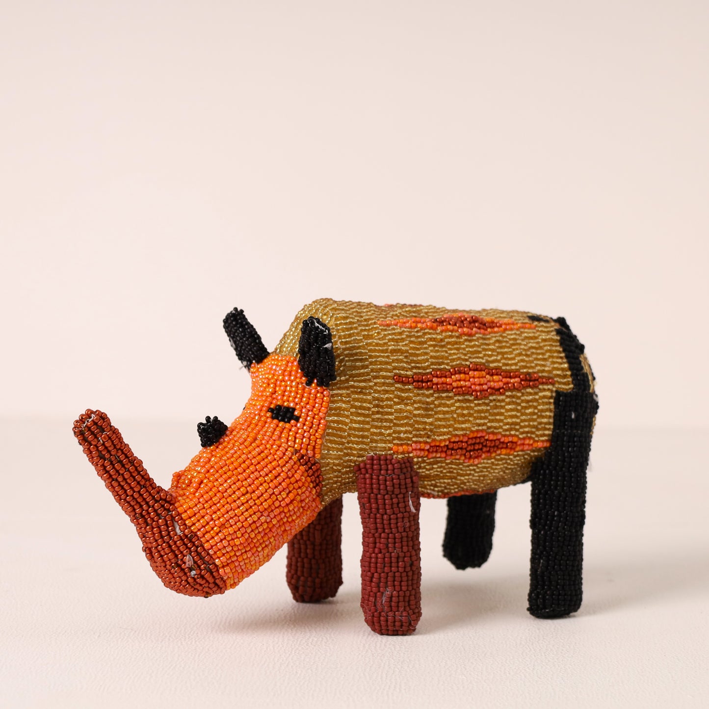 Handmade African beaded rhino sculpture