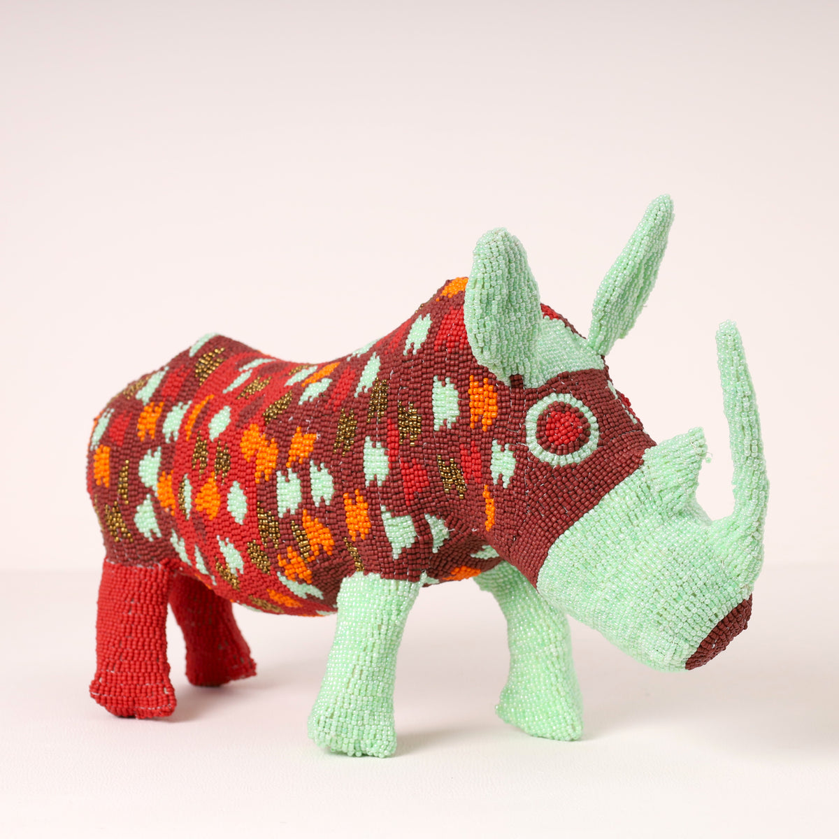 Handmade African beaded rhino sculpture