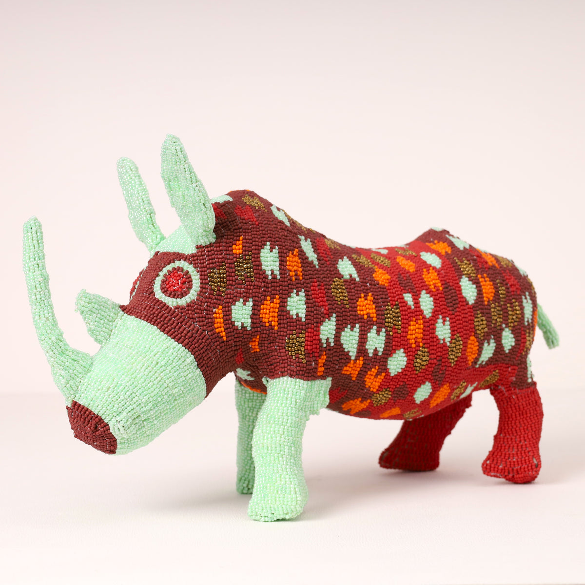 Handmade African beaded rhino sculpture