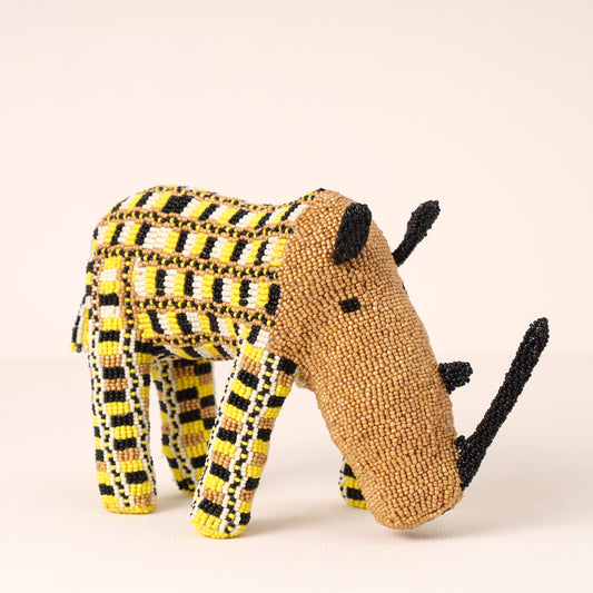 Handmade African beaded rhino sculpture