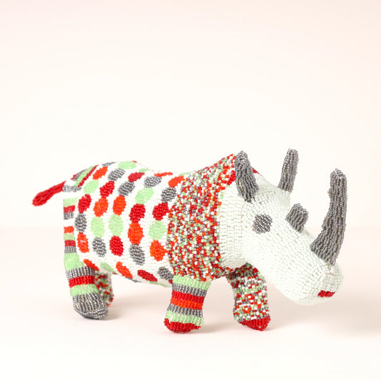 Handmade African beaded rhino sculpture