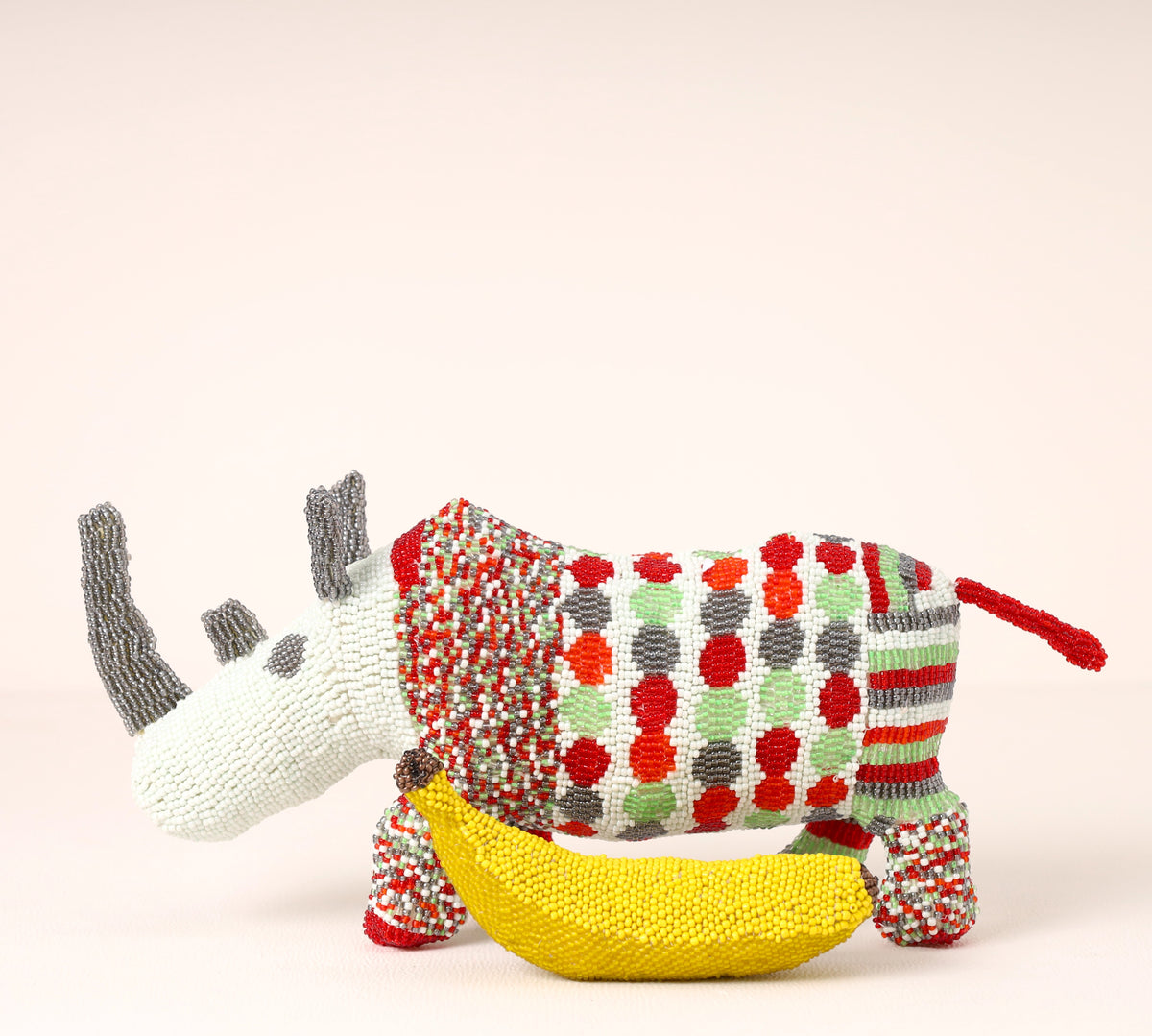 Handmade African beaded rhino sculpture