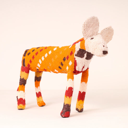 Handmade African beaded wilddog sculpture