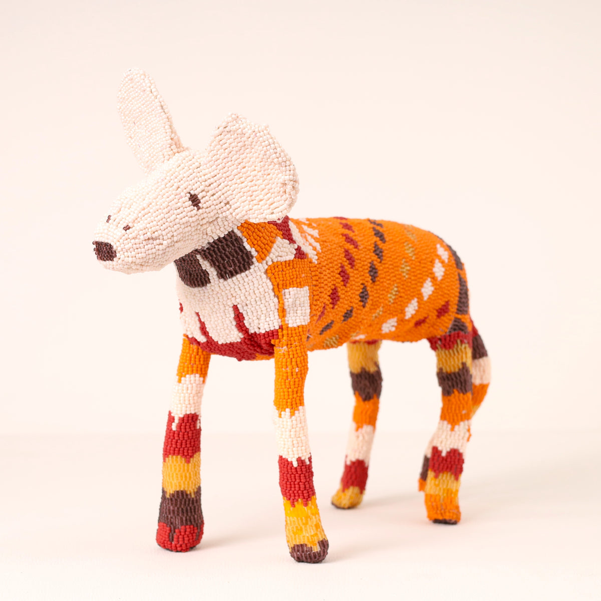 Handmade African beaded wilddog sculpture