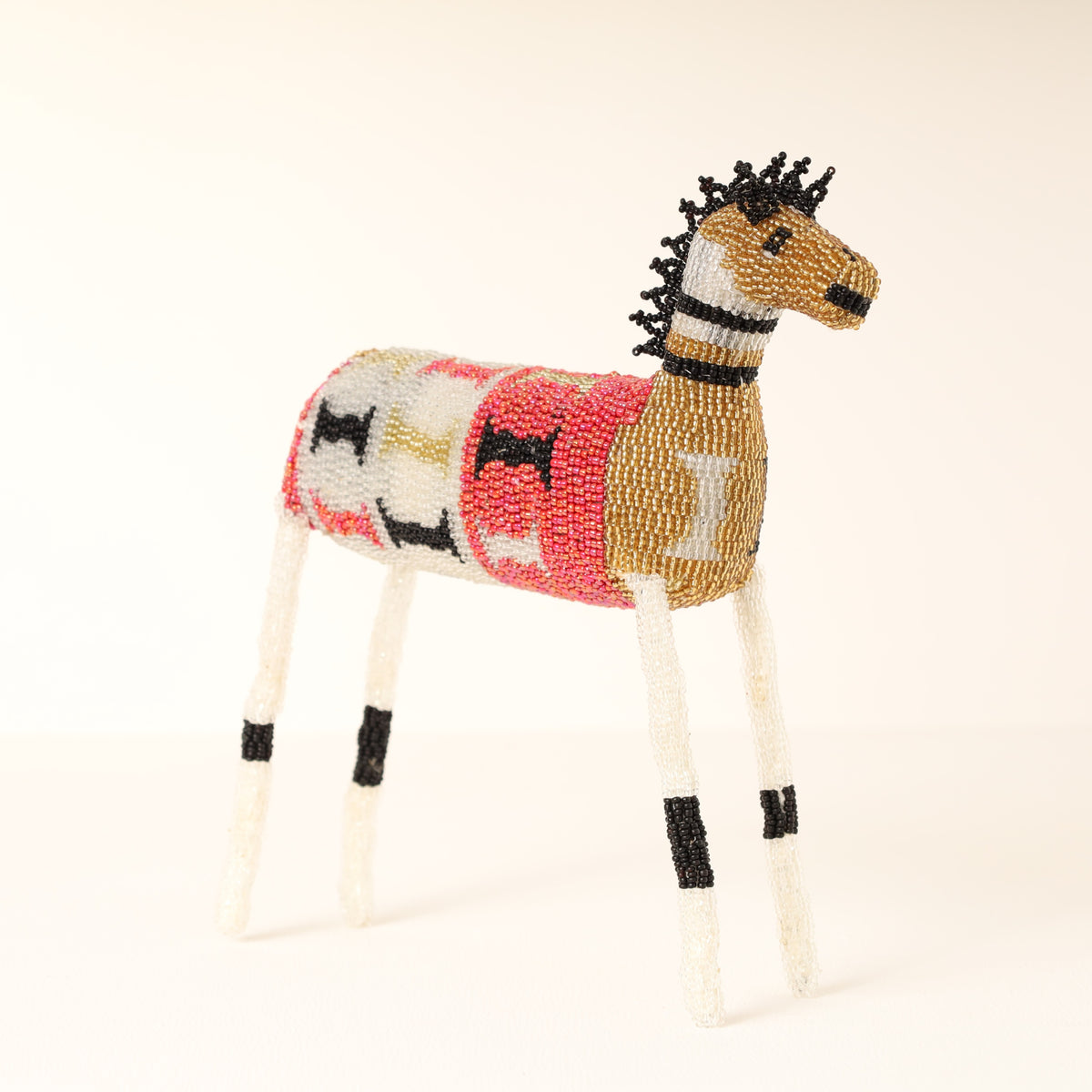 Handmade African beaded zebra sculpture
