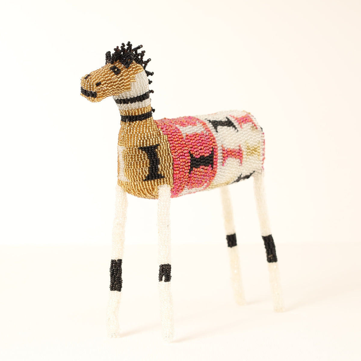 Handmade African beaded zebra sculpture