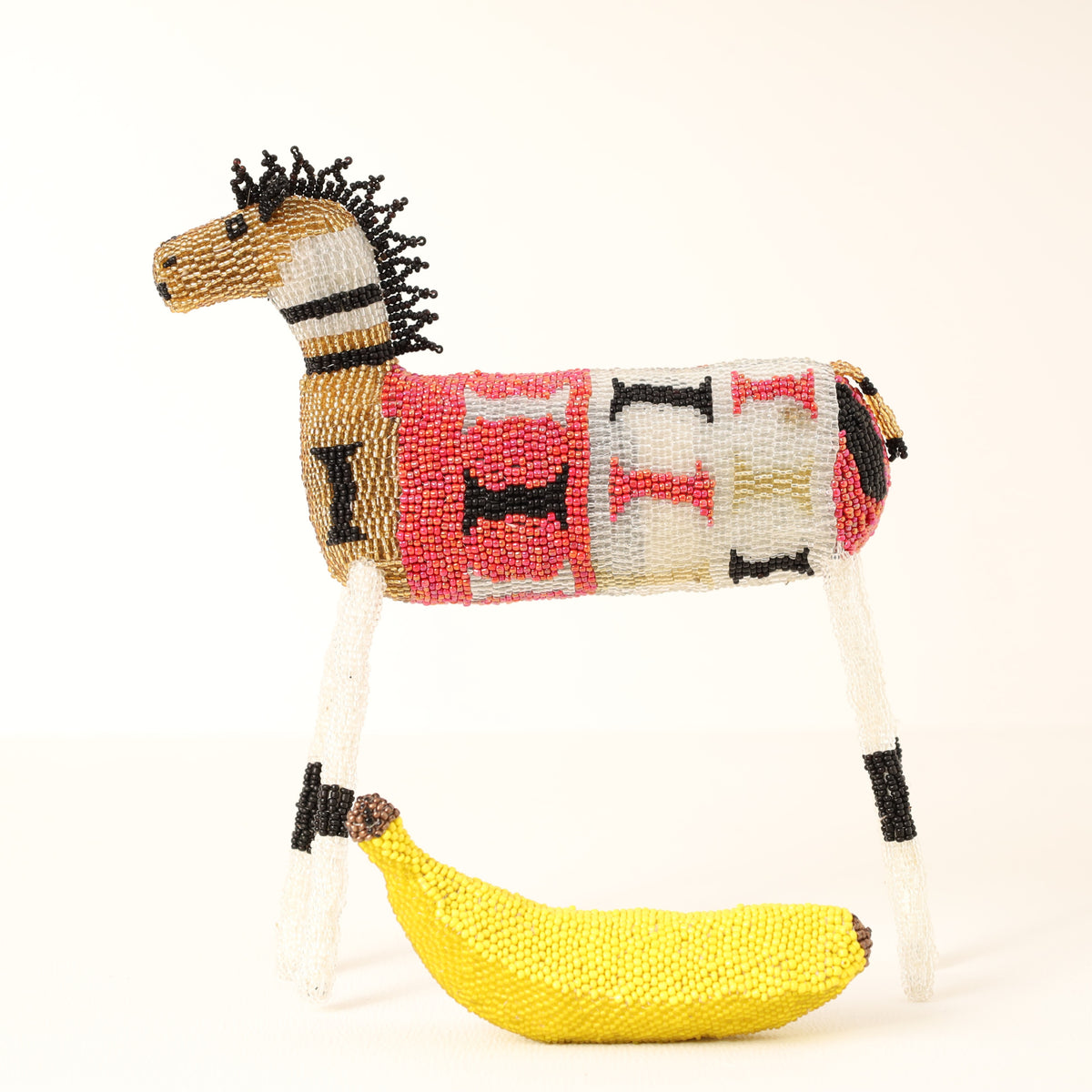 Handmade African beaded zebra sculpture