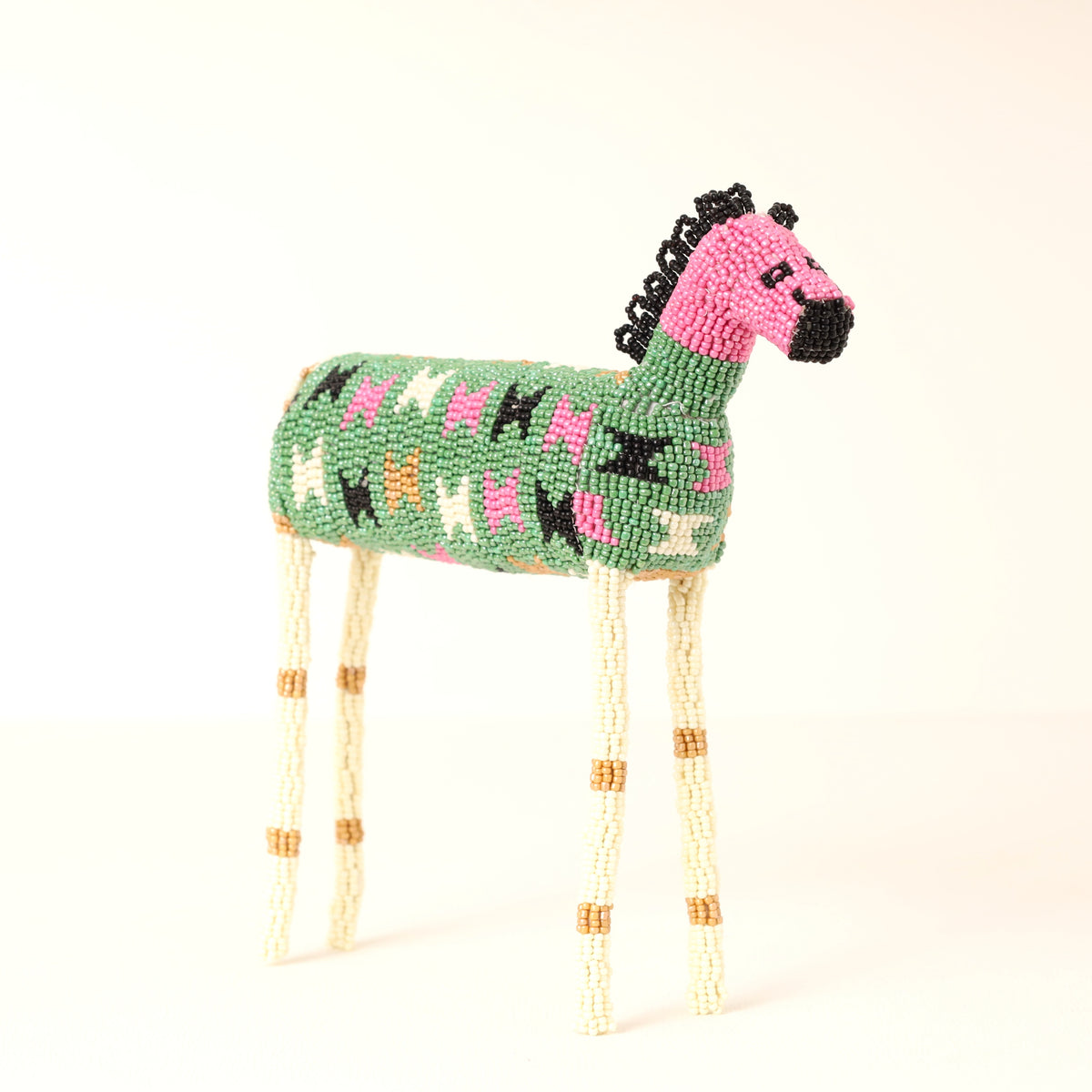Handmade African beaded zebra sculpture
