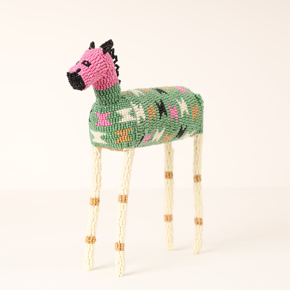 Handmade African beaded zebra sculpture