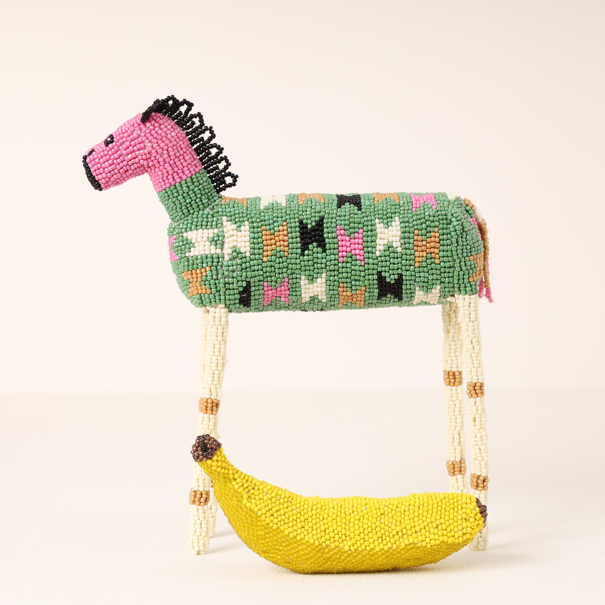 Handmade African beaded zebra sculpture
