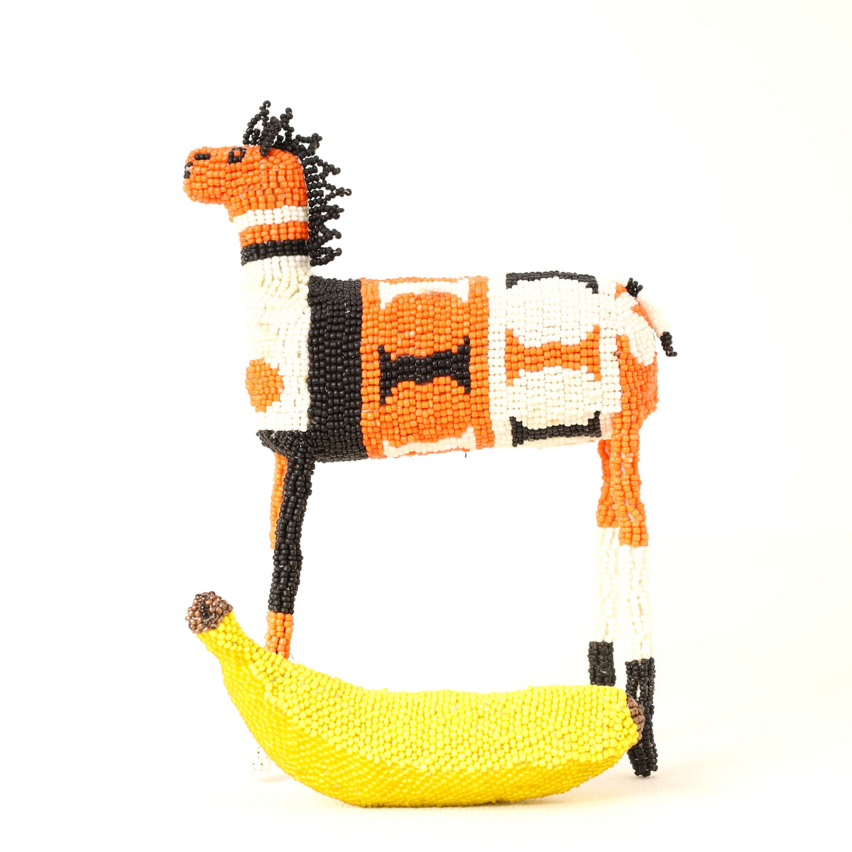 Handmade African beaded zebra sculpture