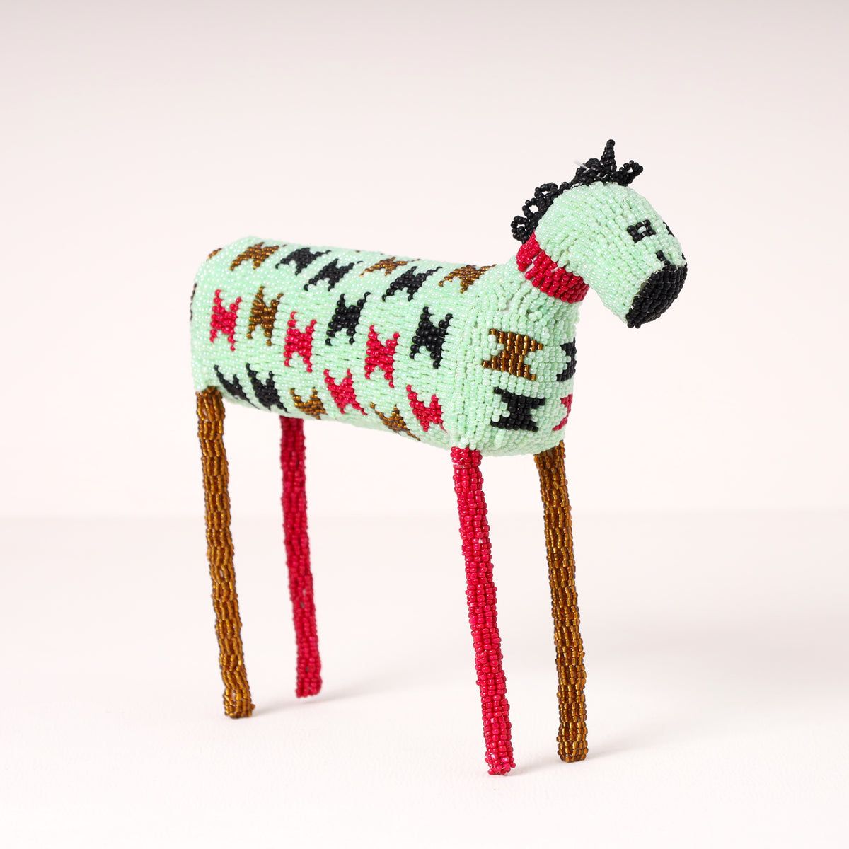 Handmade African beaded zebra sculpture