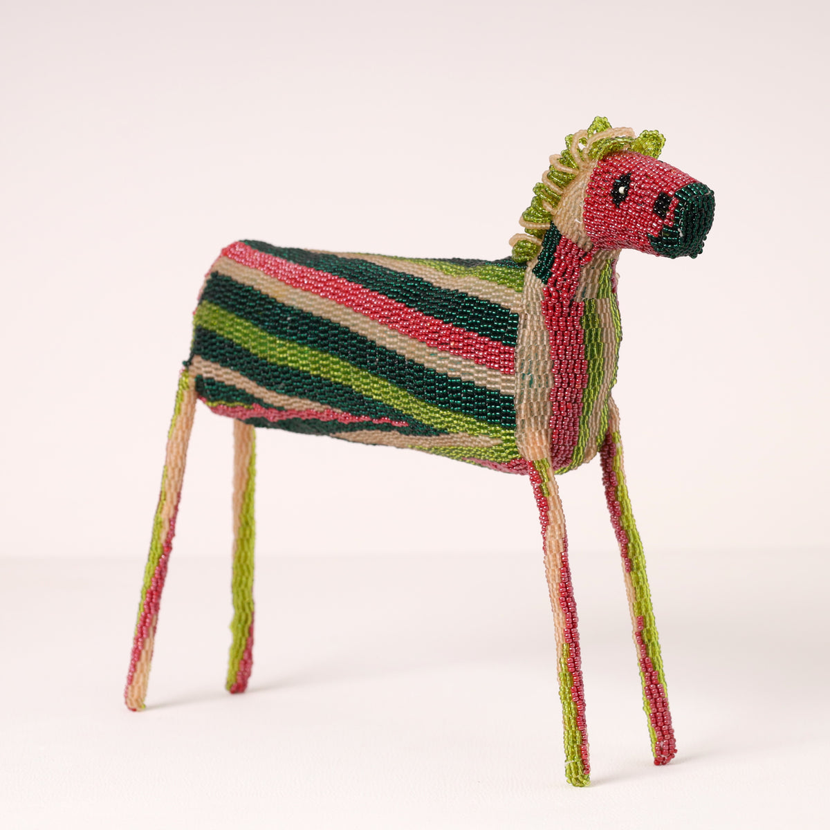 Handmade African beaded zebra sculpture