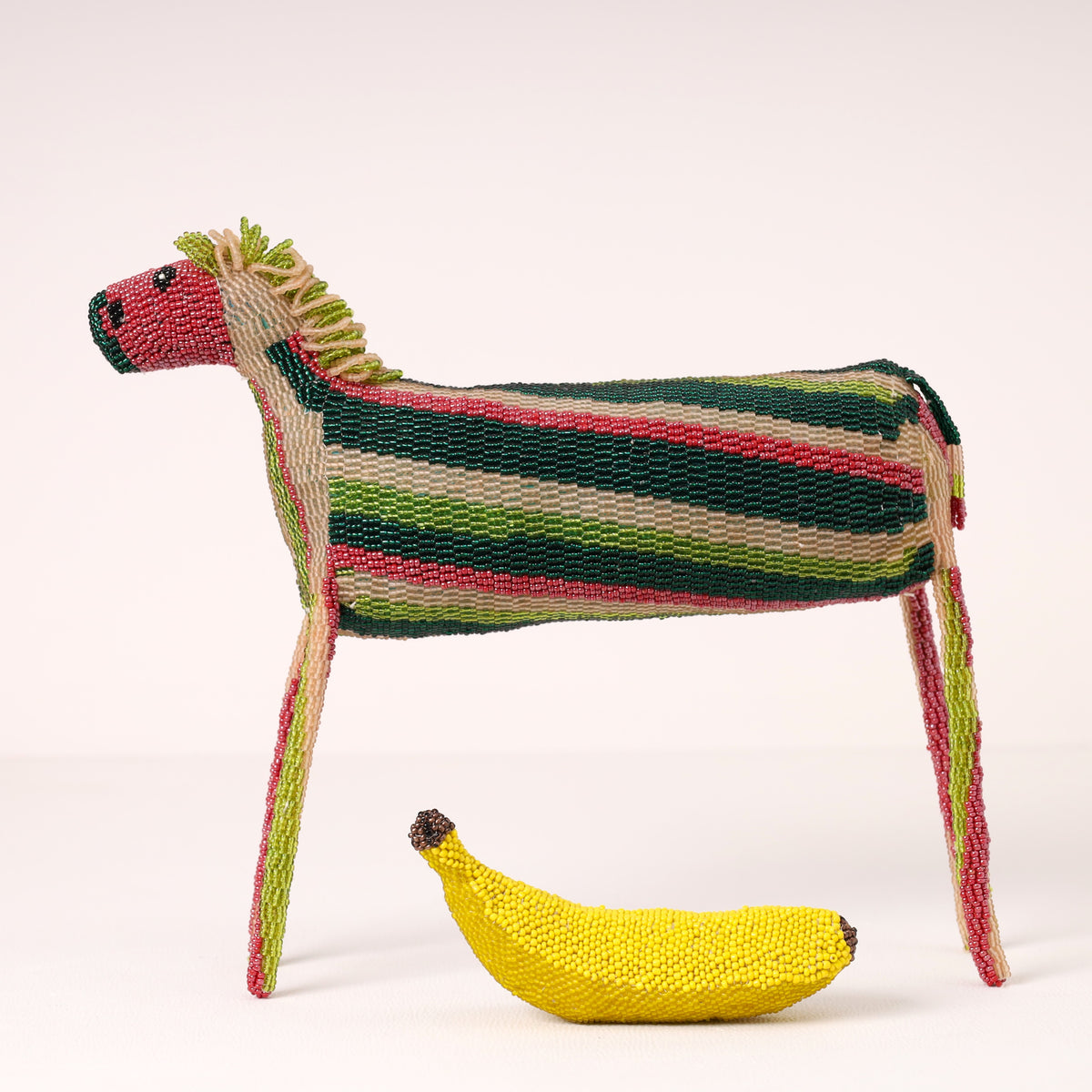 Handmade African beaded zebra sculpture